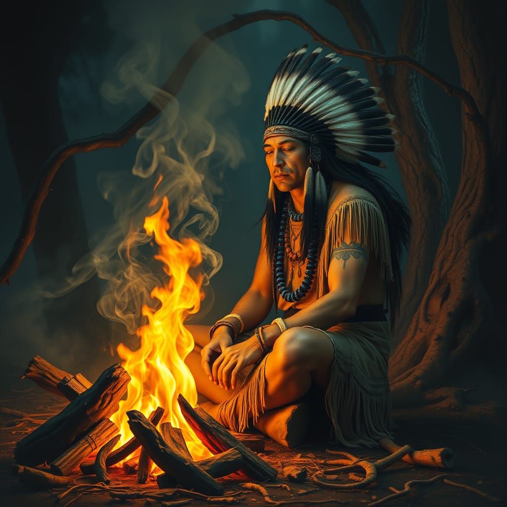 Mystical Shaman Visions in Surreal Forest