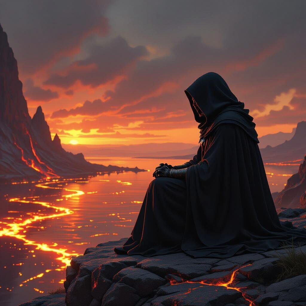 Sith Lord Meditating by Lava Lake, Digital Art