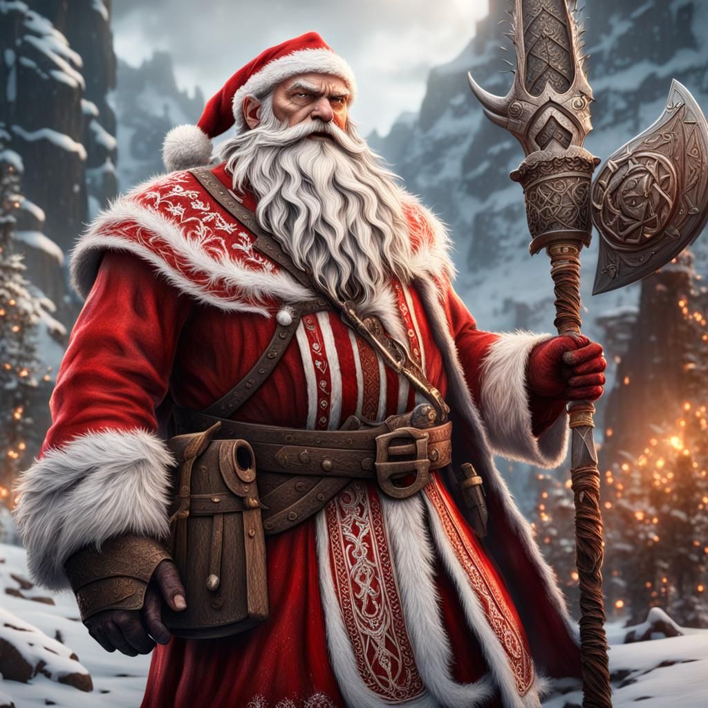 Viking Santa in Red and White: Cinematic Art