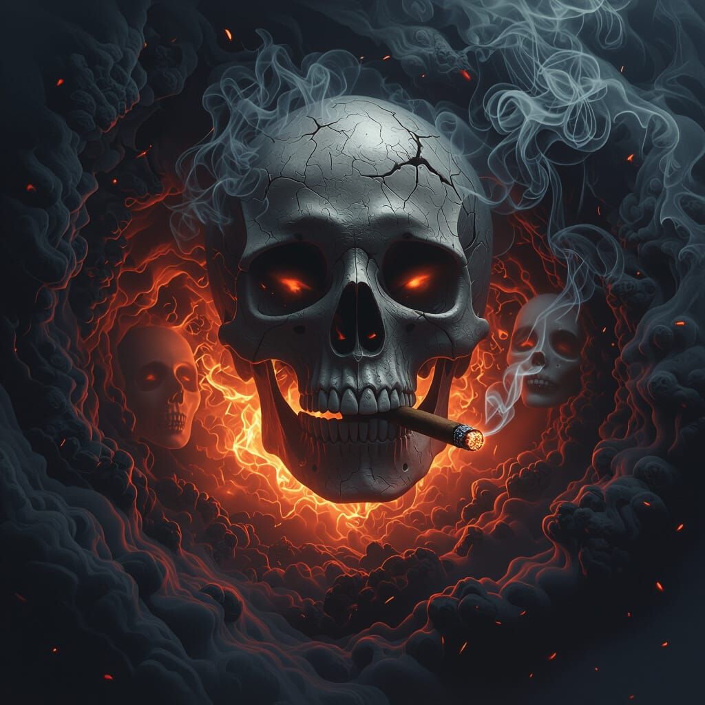 Biomechanical Skull Emerges in Smoky, Dark Horror Art