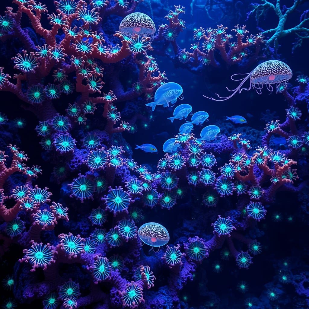 Bioluminescent Coral Reef in Hypnotic Patterns