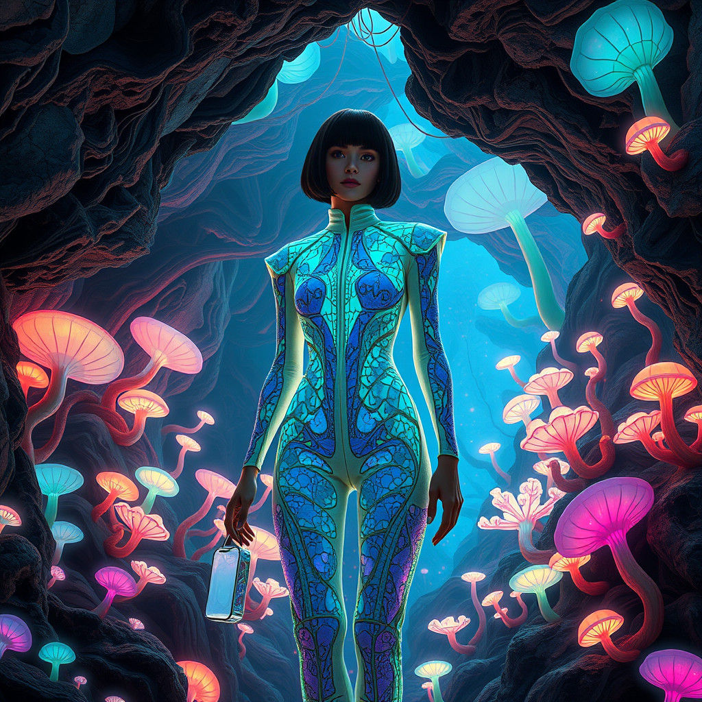 Bioluminescent Jumpsuit in Subterranean Bauhaus Realm