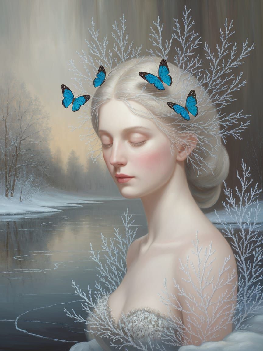 Winter Goddess in Serene Dreamscape