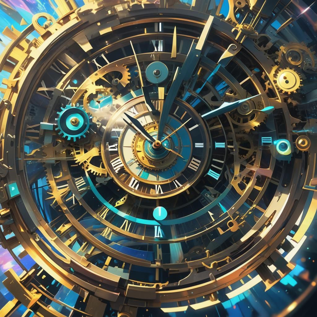 Clock Face Singing in Surrealist Anime Style
