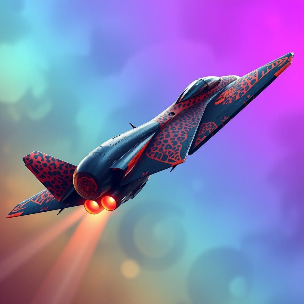 Regal Fighter Plane with Lion Motif and Leopard-Print Wings