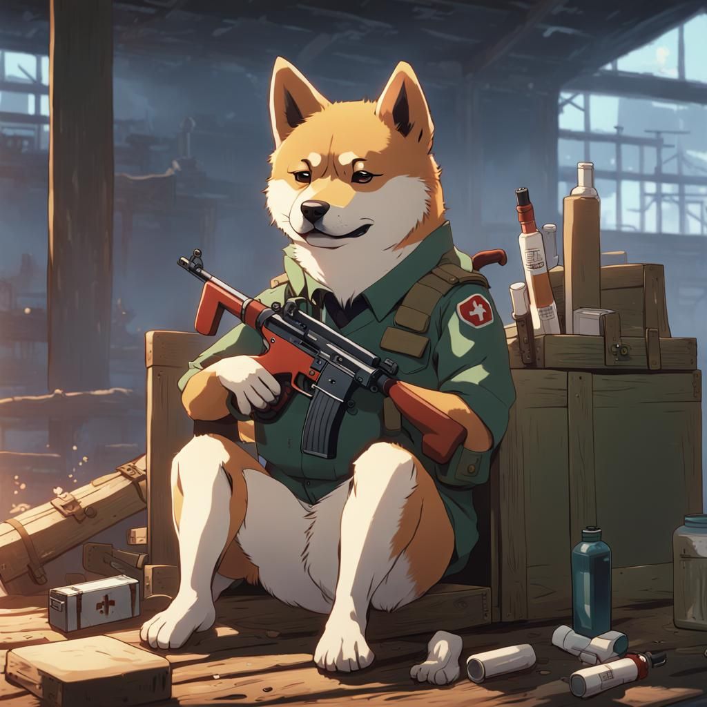 Medic Shiba Inu in Anime Key Visual Style