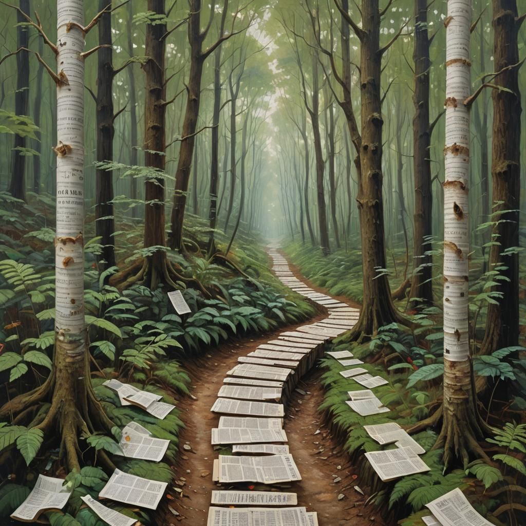 Word Path to Forest, Oil Painting Style