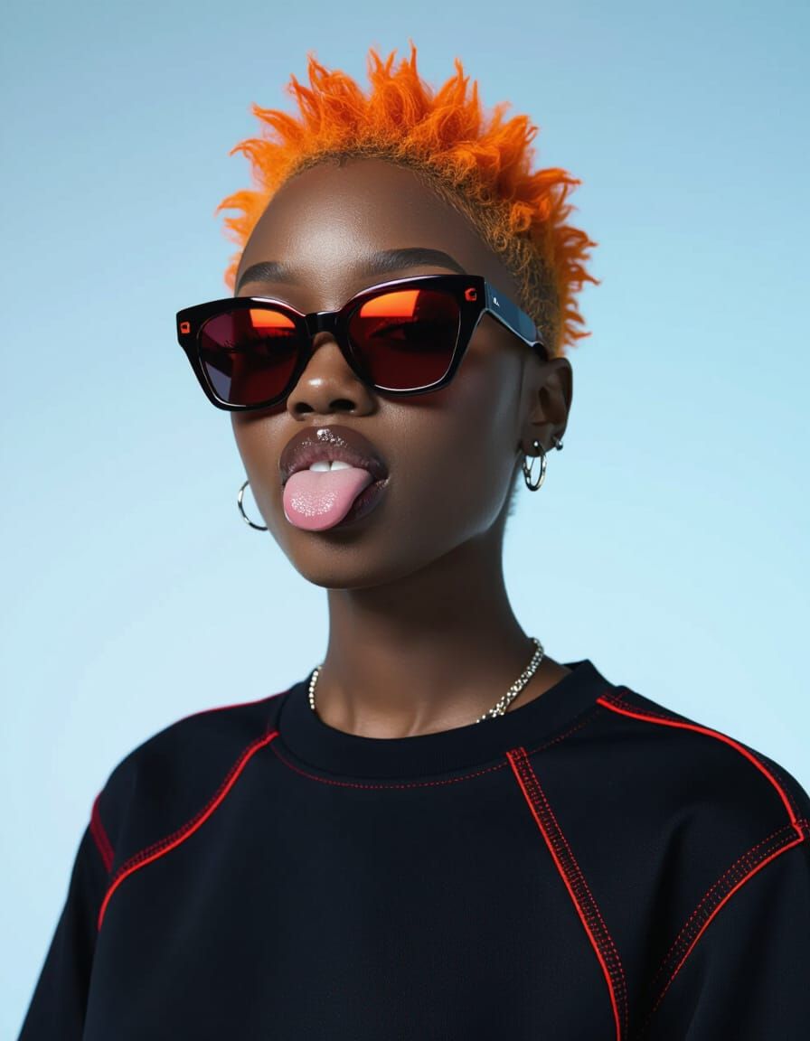 Orange Spiky Hair Woman with Red Sunglasses Portrait
