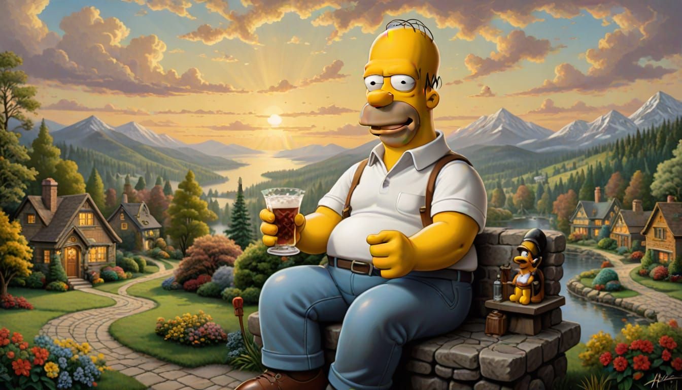Homer Simpson in Thomas Kinkade's Light Style