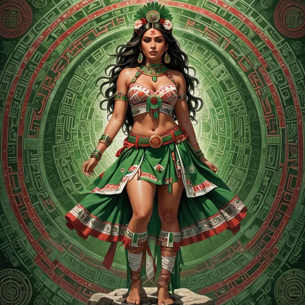 Spirit of Mexico, standing in front of the National seal