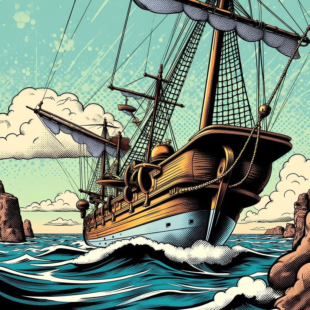 Swashbuckling Explorer Approaches a Fantastical Island in a ...