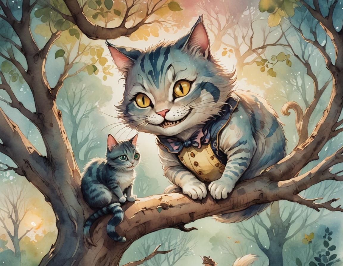 Alice in Wonderland: Cheshire Cat Grin in Watercolor