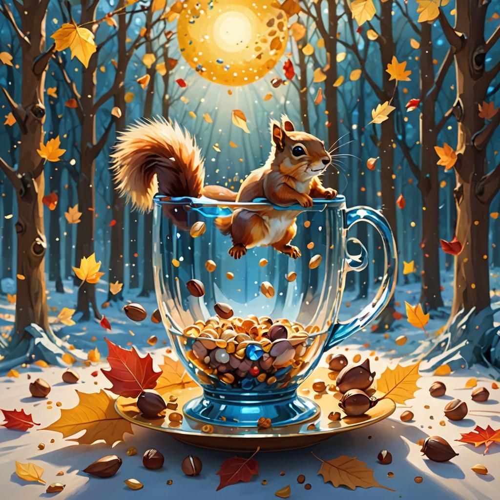 Squirrel's Whimsical Flight in a Cup