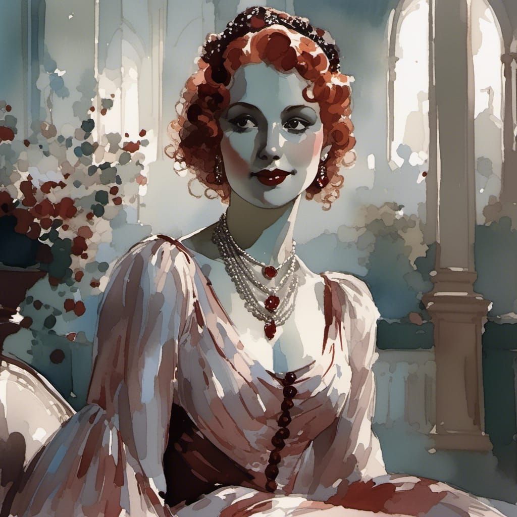 Vampiress Elena in 1930s Fashion, Dreamy Vignette