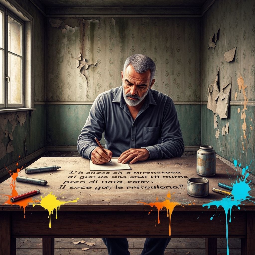 Melancholic Man Inscribes Bitter Words in Graffiti Art Style