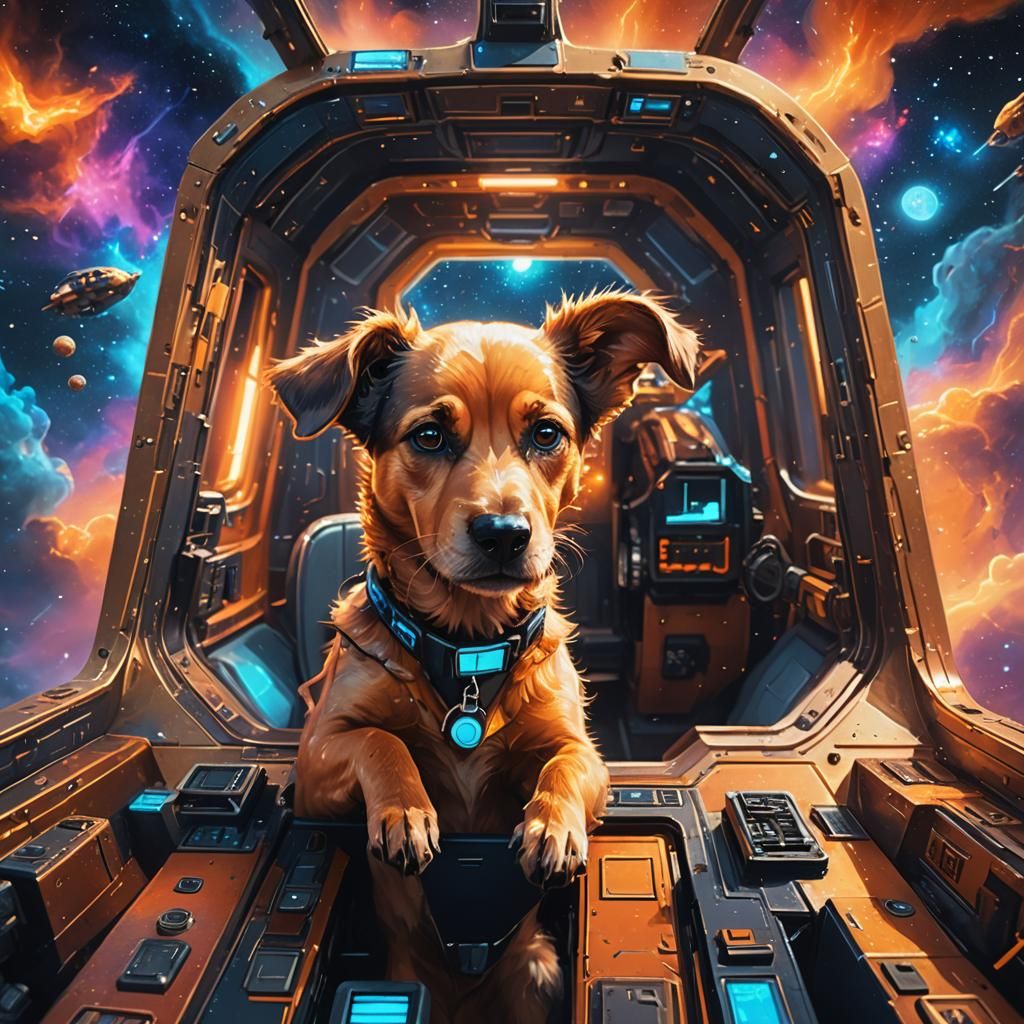 Dog in Spaceship Cockpit Concept Art