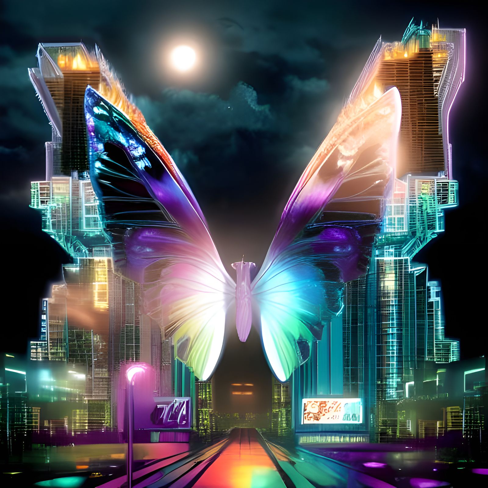 Vaporwave Butterfly Sunset in Cyberpunk Style