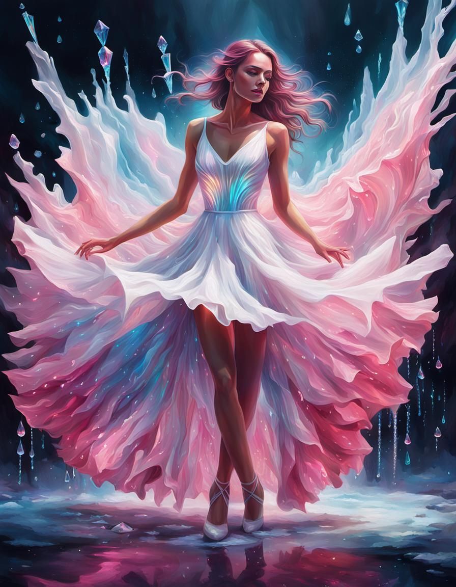 Dancing Girl in Ice Dress: Hyper-Realistic Concept Art