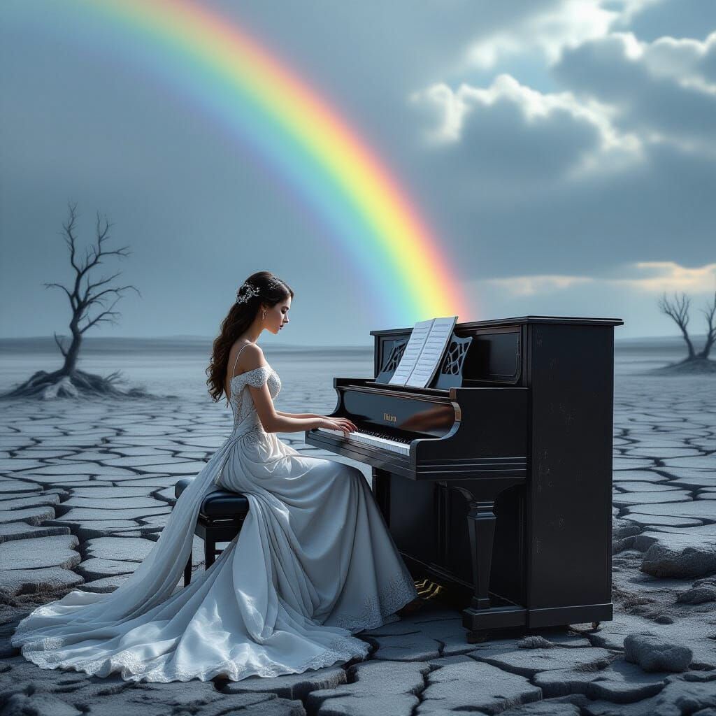 Monochrome Landscape Rainbow Piano, Poetic Realism