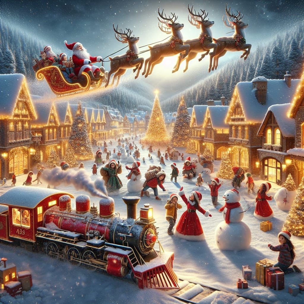 Holiday Wonderland in Vibrant Colors, Minced Painting Style