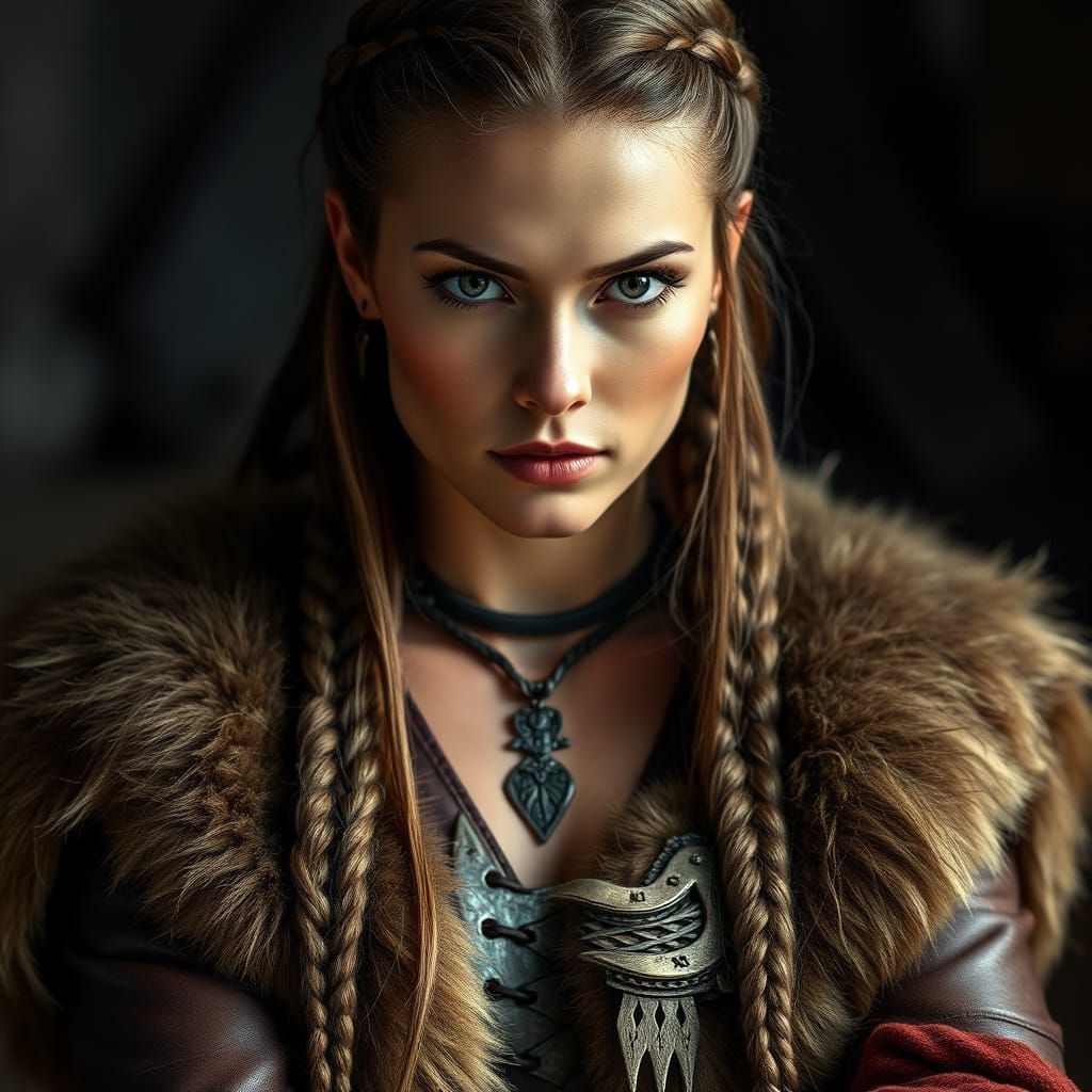 Beautiful Viking Woman with Intense Gaze in HD