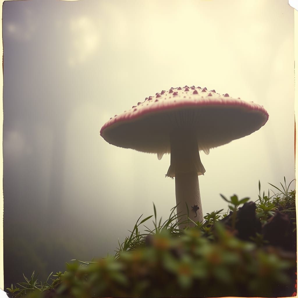 Amanita Muscaria in Vintage Polaroid Style