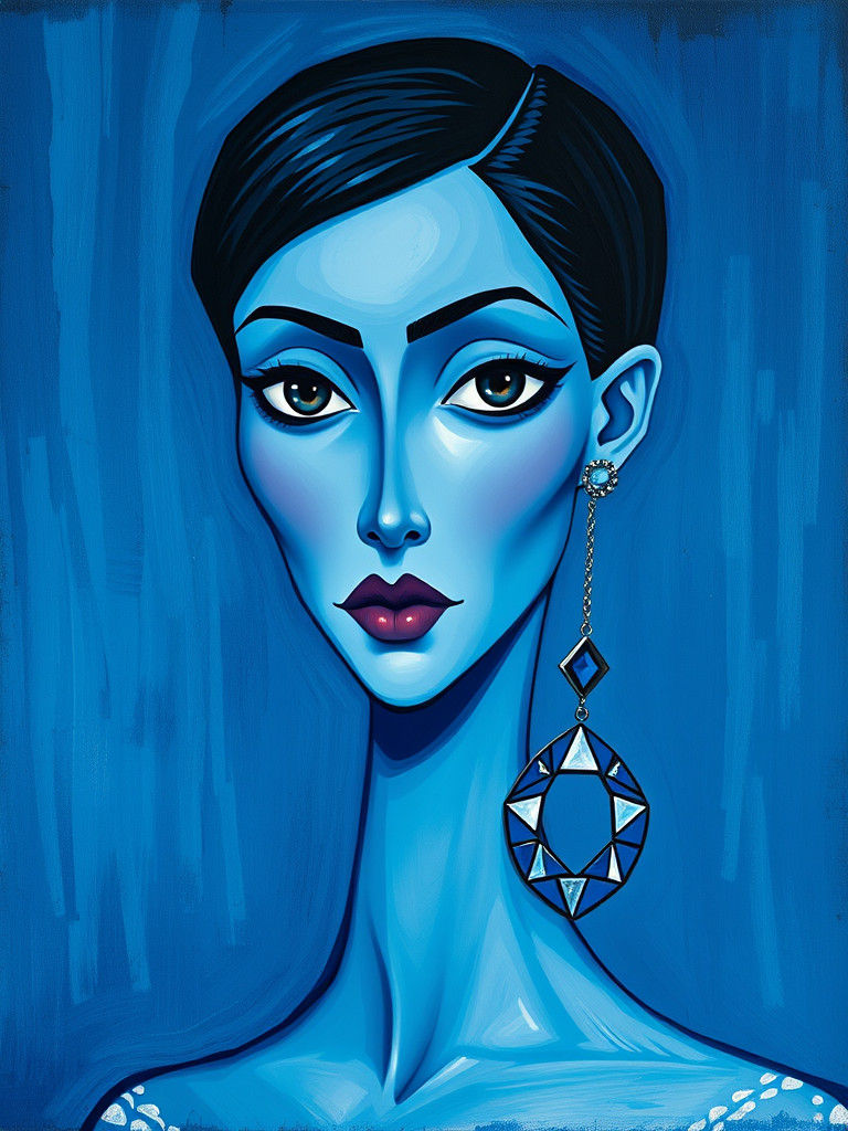 Expressionist Portrait in Monochromatic Blues