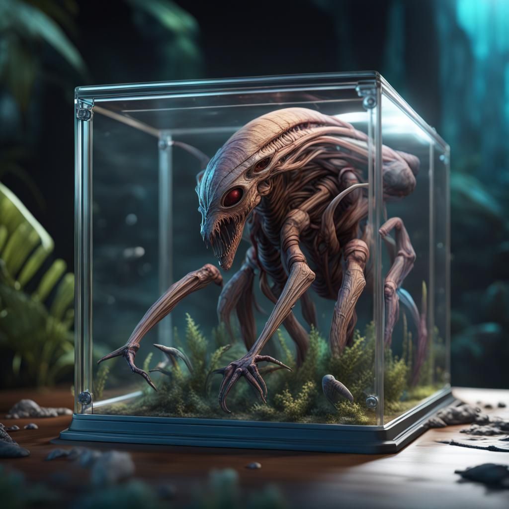 Alien Specimen in Acrylic Case: Detailed Matte Painting