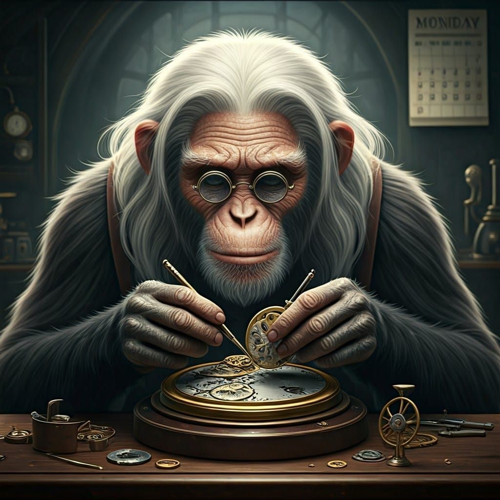 Elderly Monkey Watchmaker in Cinematic Style