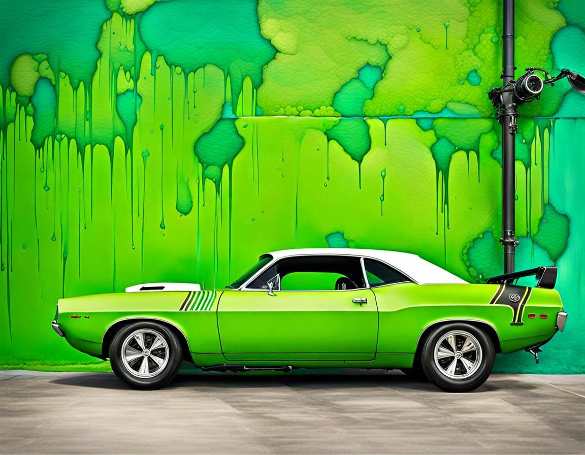 Steampunk Plymouth Cuda in Lime Green Paint