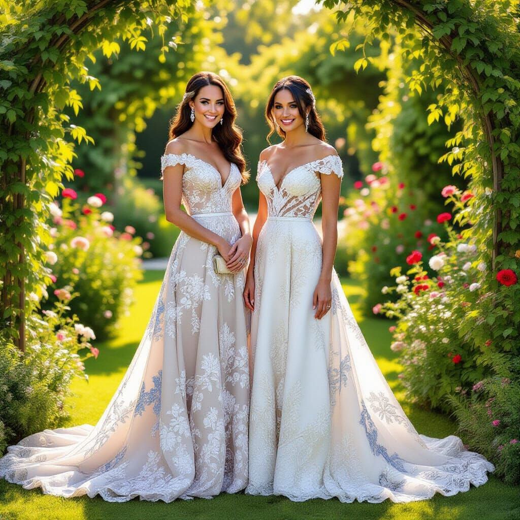 Kate and Meghan in Radiant Garden, Photorealistic Style