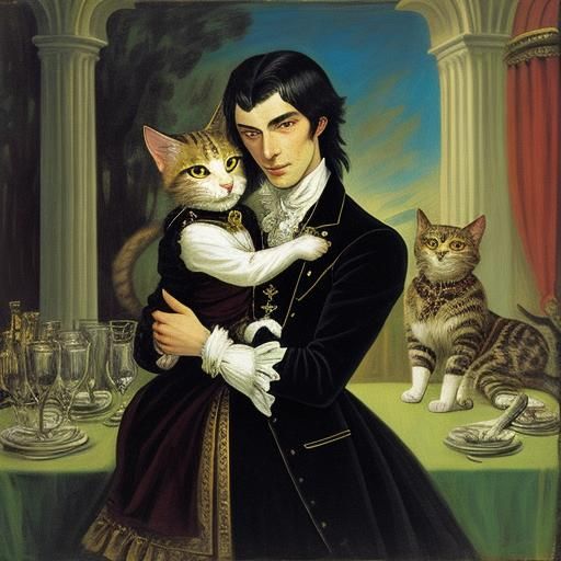 Vampire Cat Lover: Impressionistic Neo-Romantic Portrait