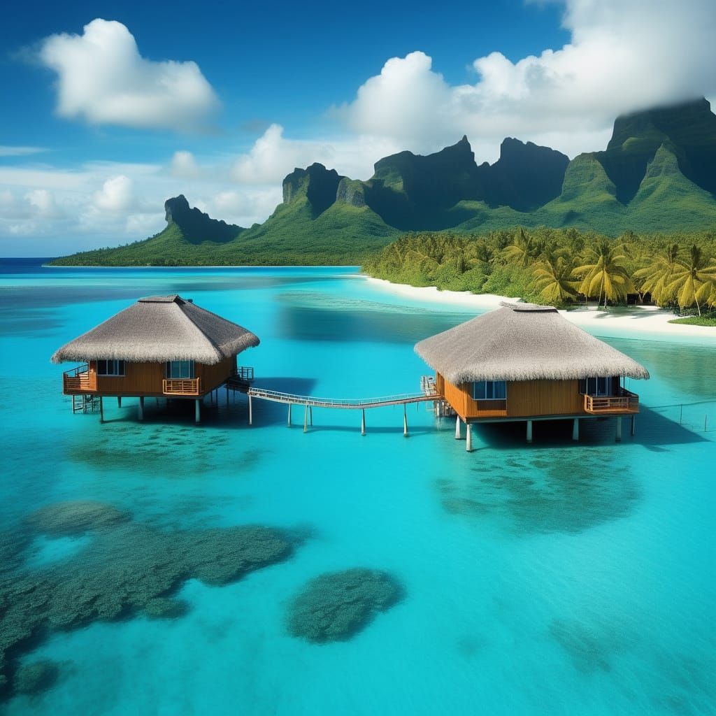 Surreal Tropical Oasis in Vibrant Oil Painting Style