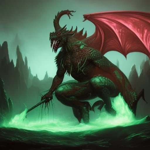 Muscular Dragonborn with Acid Breath: Dark Fantasy Art