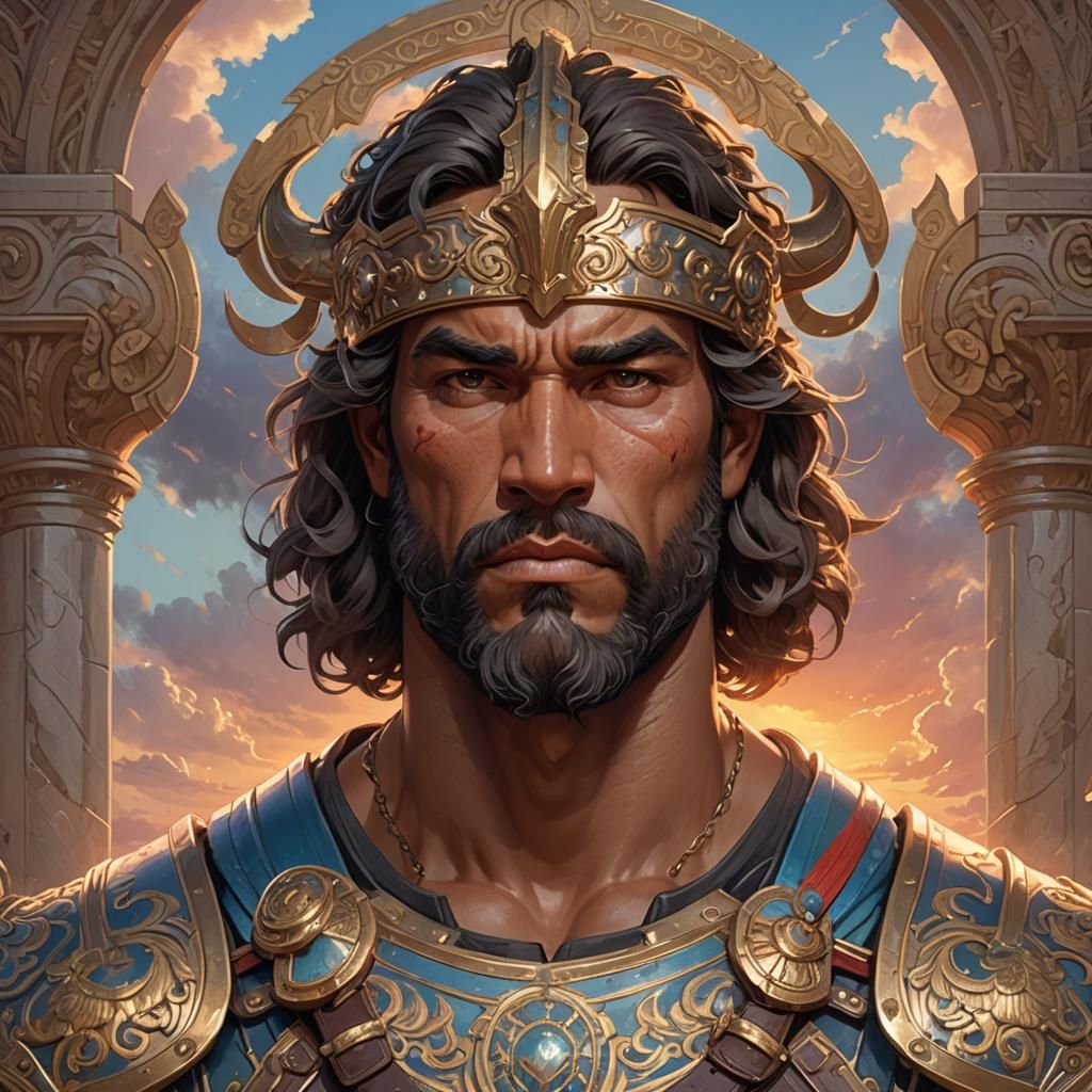 Hercules Portrait in Ornate Armor, Digital Art