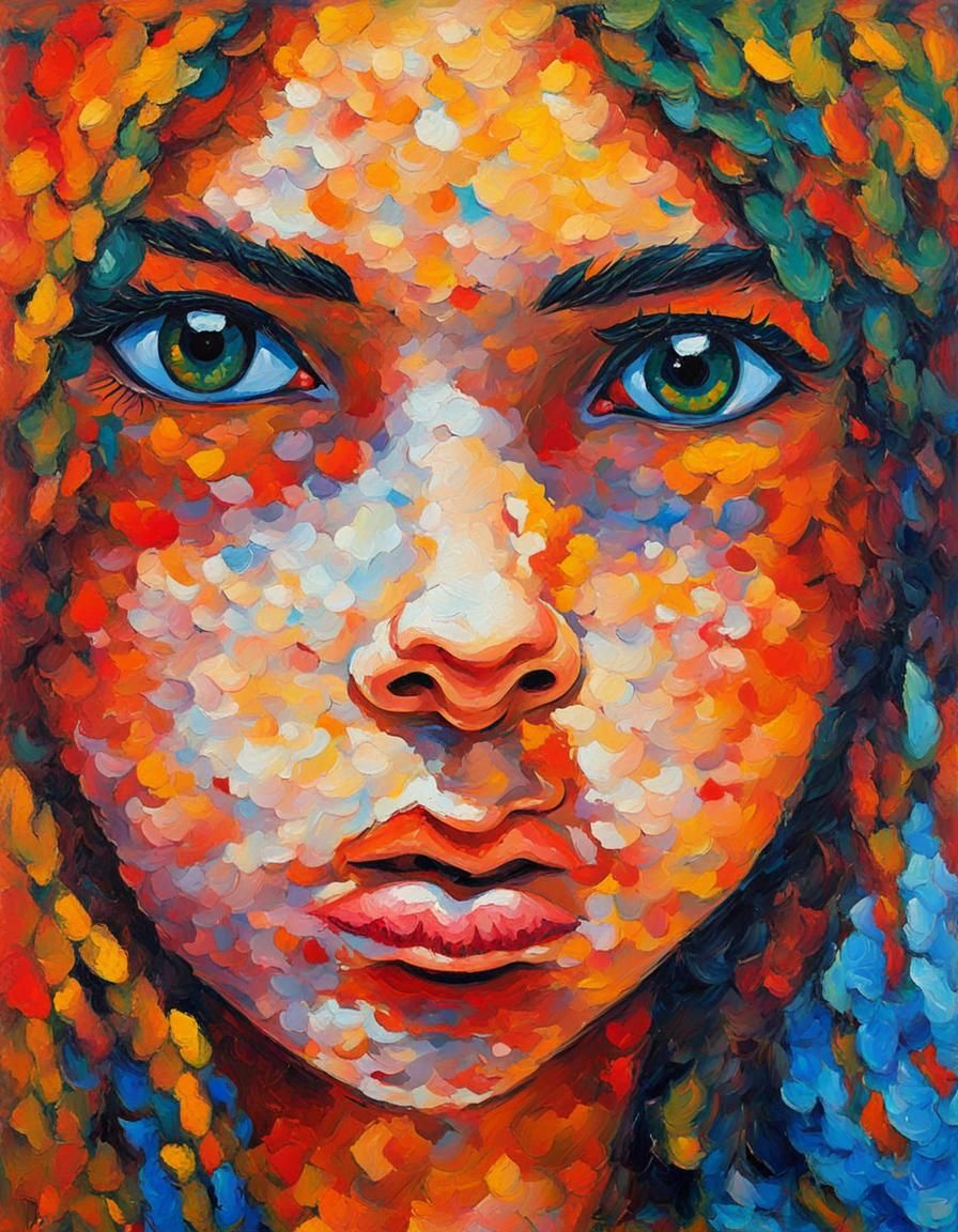 Expressive Girl Portrait in Neo-Impressionist Style