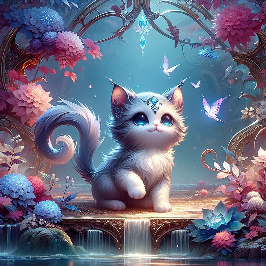 Fantasy Kitty Concept Art in Matte Painting Style
