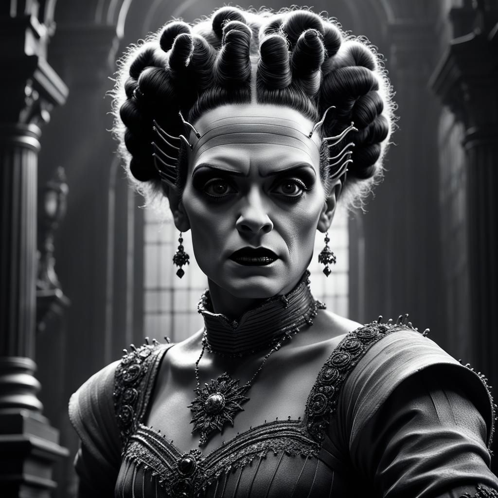 High-Contrast Portrait of the Bride of Frankenstein