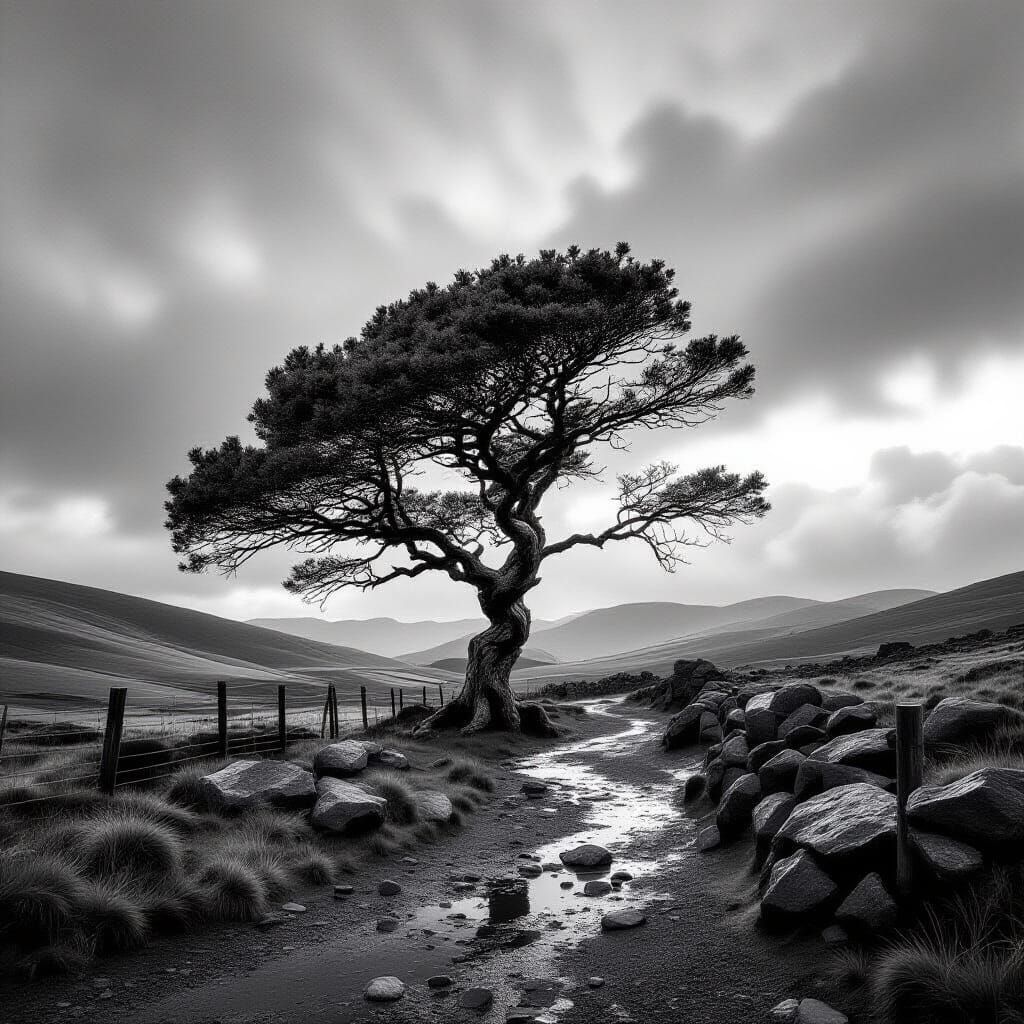 Joshua Tree in Irish Valley: Black and White Photography