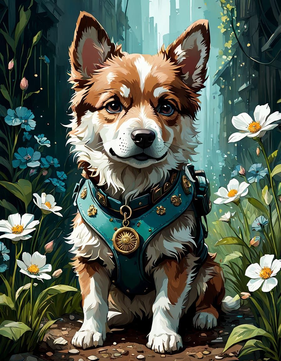 Adorable Baby Russian Tracker Dog in Spring