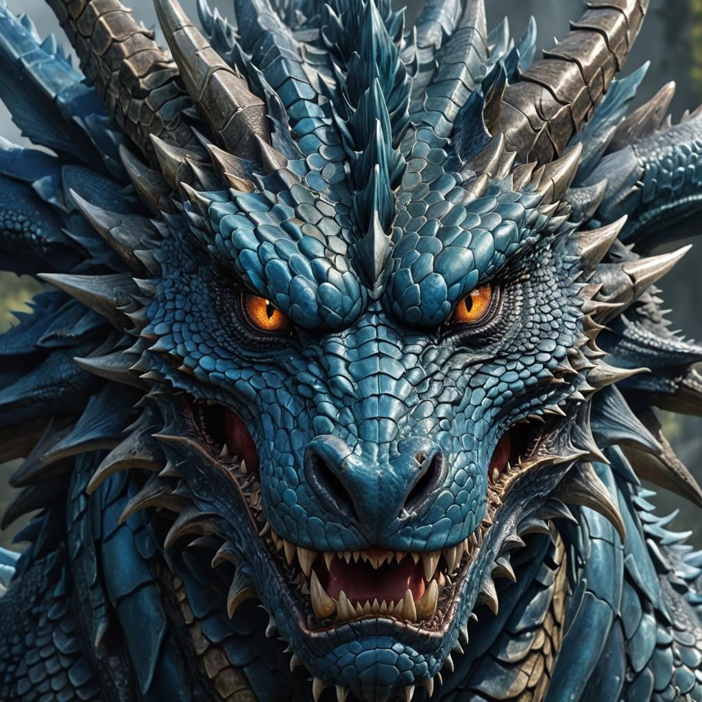 Close-Up of a Mischievous Blue Dragon Face