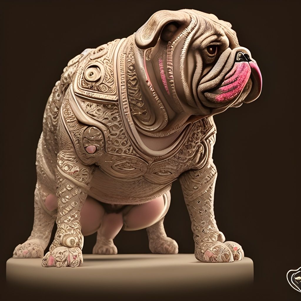 Ornate Bulldog Sculpture with Backlit Lighting