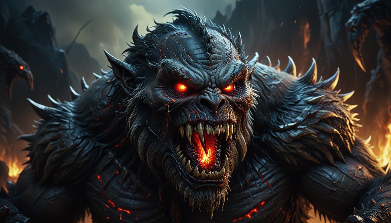 Indignant Abomination with Glowing Eyes as Oil Painting