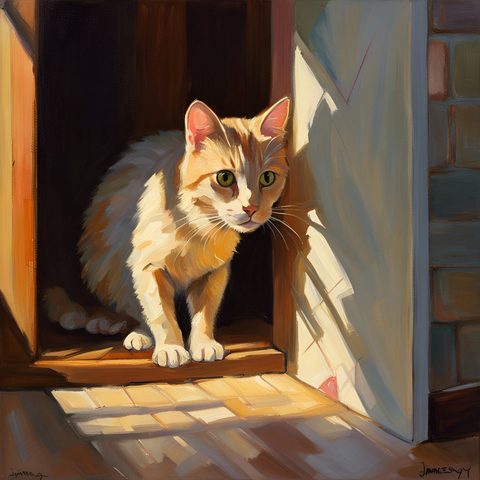 Cat Peeking at Toy: Oil Painting by James Gurney