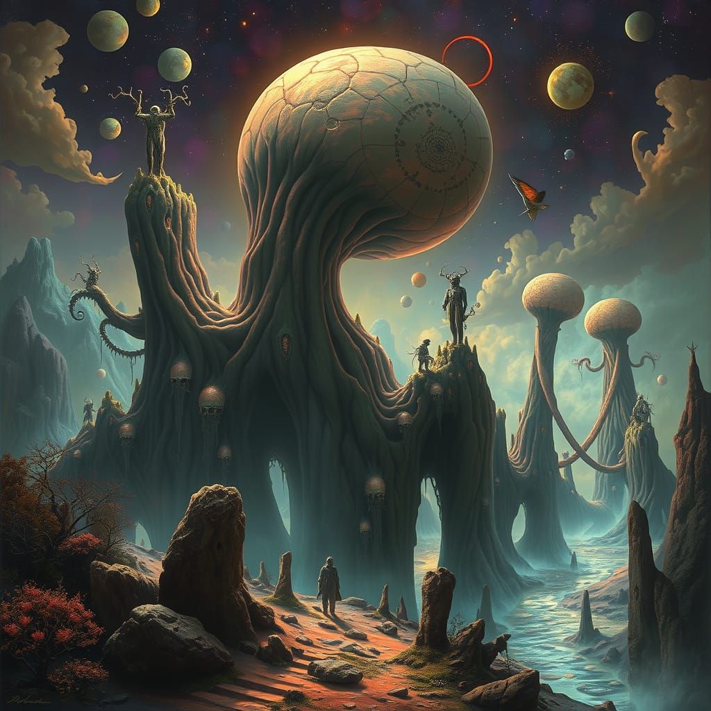 Dreamlike Fantastical Landscape in Cyberpunk Aesthetic