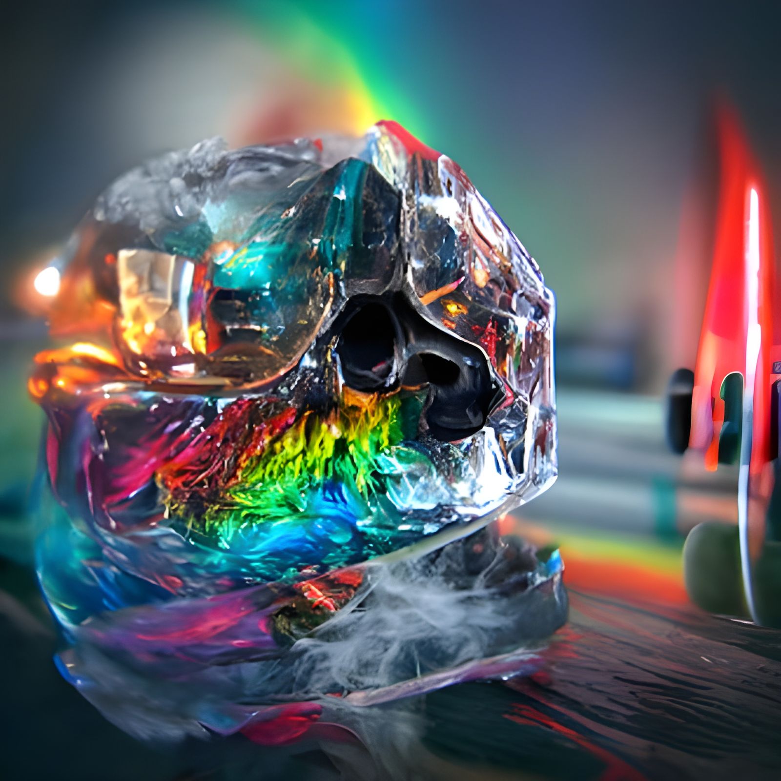 Rainbow Smoke Crystal Skull in 4K