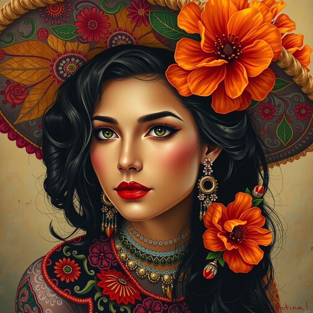 Stunning Latina Woman in Vibrant, Textured Style