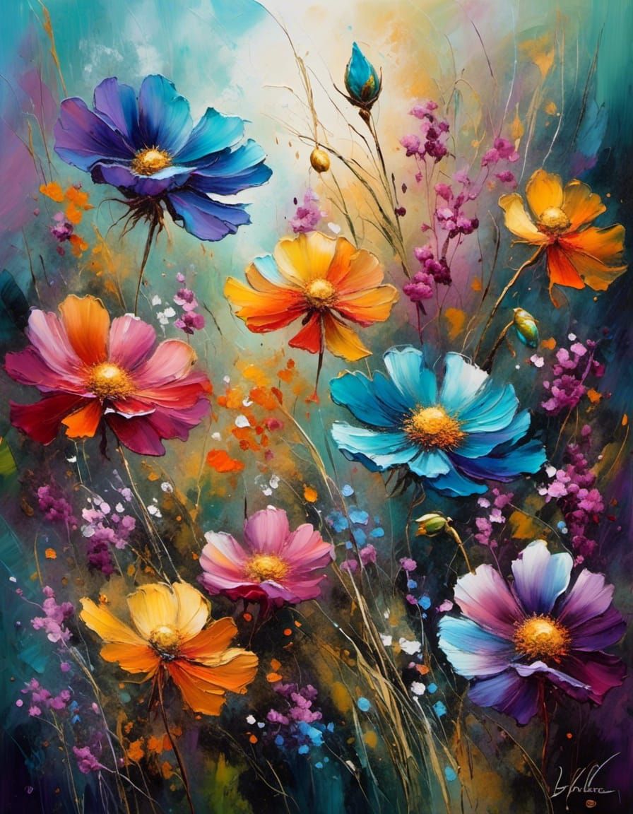 Vivid Wildflowers in Acrylic, Textured Impressionism