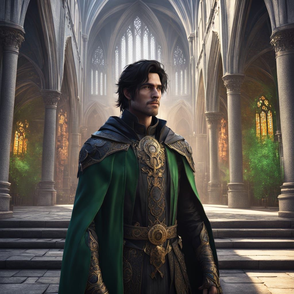 Gothic Half-Elf Cleric Outside Church, Concept Art