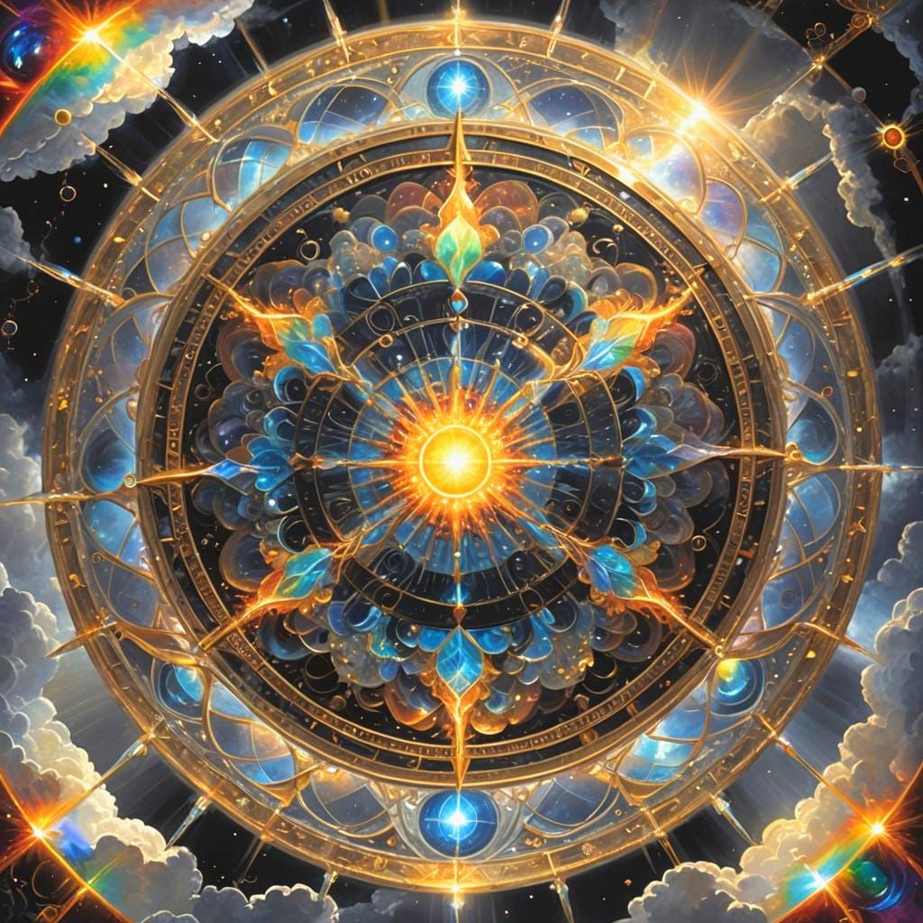 Divine Being Lounging on Cloud with Tesseract Hyperbeam